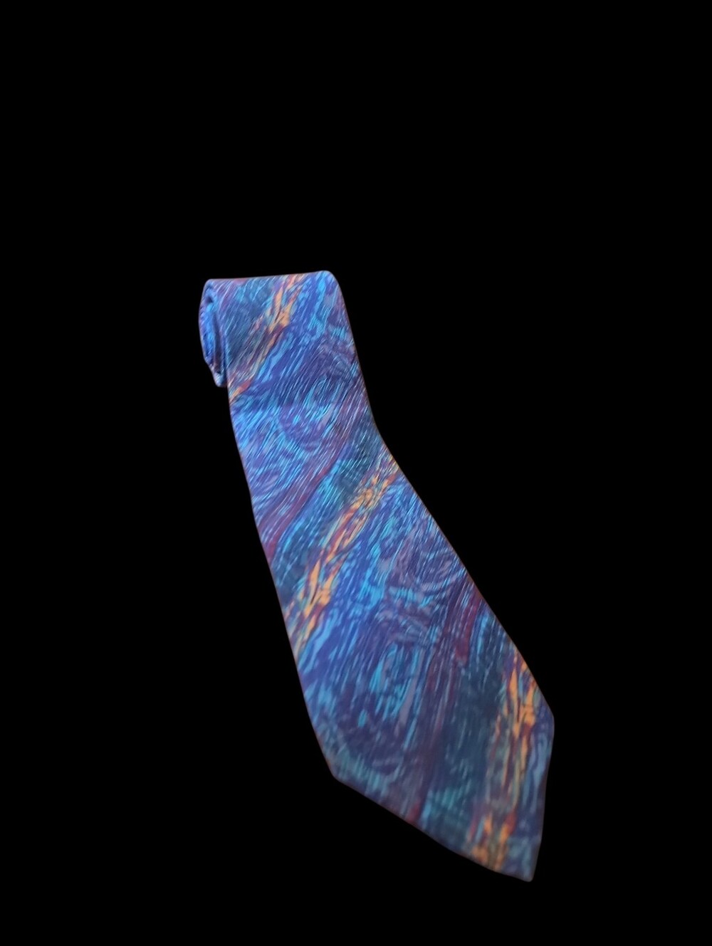 Jerry Garcia Blue and Purple Abstract Silk Tie with Yellow Accents